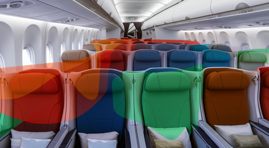 Airline cabin layout showing different seating classes and revenue optimization strategy